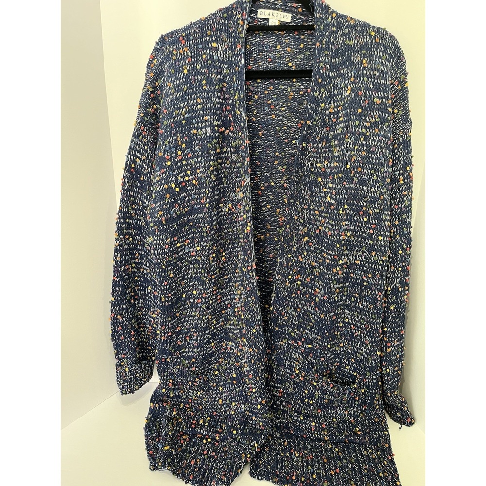 Blakeley Multi Color Confetti Knit Open Front Cardigan Duster Sweater size PS